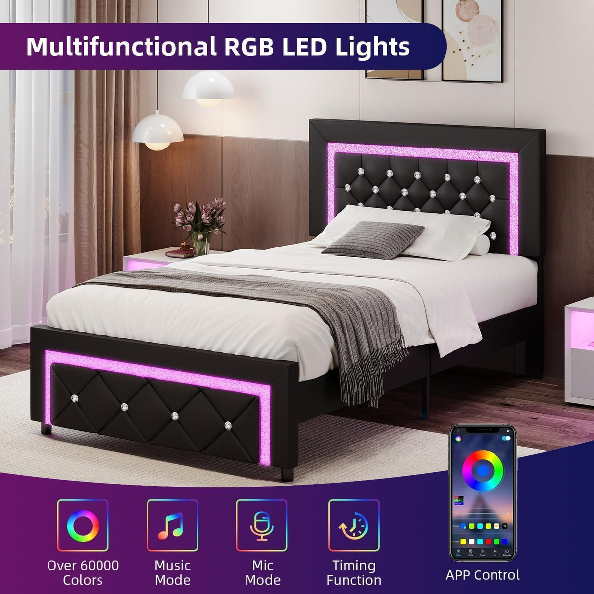 Twin Bed Frame with LED Lights R126571