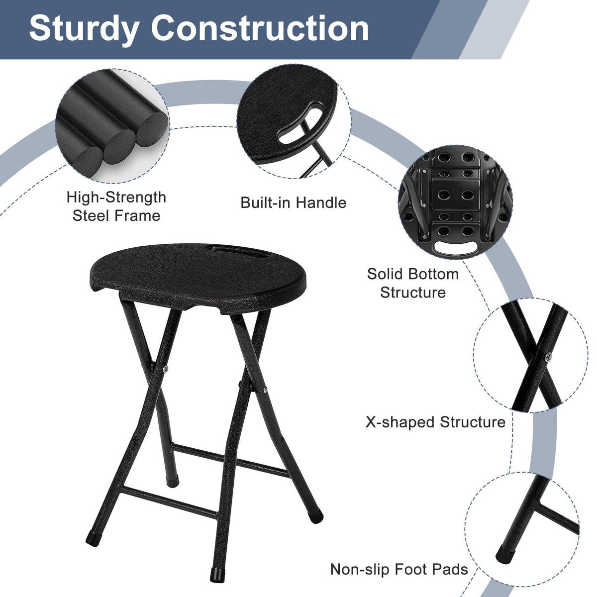 Black Folding Stool with Handle F261