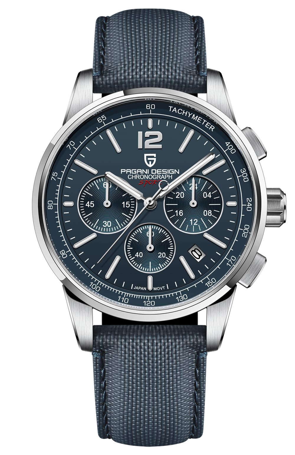 Men's Quartz Chronograph Watch, 100M Water Resistant Stainless Steel, Sapphire Glass, Nylon Strap F144