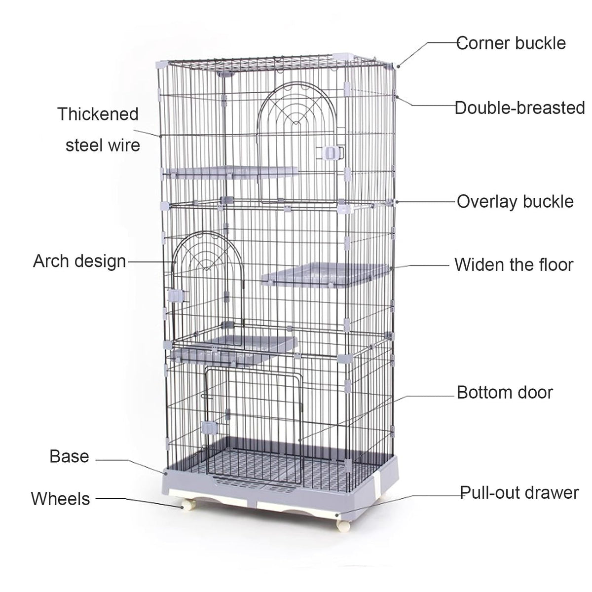 Foldable 4 Tier Large Detachable Cat Cage with Hammock H243661