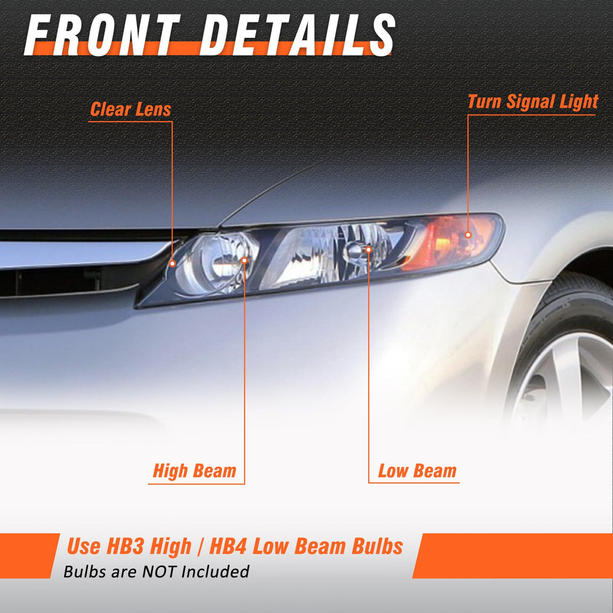 2006-2011 Honda Civic Black Clear Headlights Assembly Pair E599