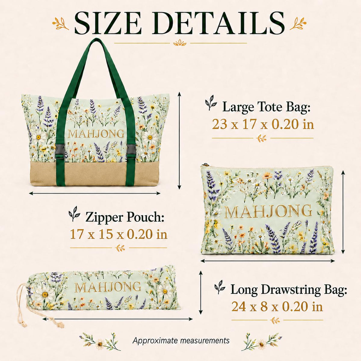 3-Piece Mahjong Bag Set with Mat Holder Straps K8602