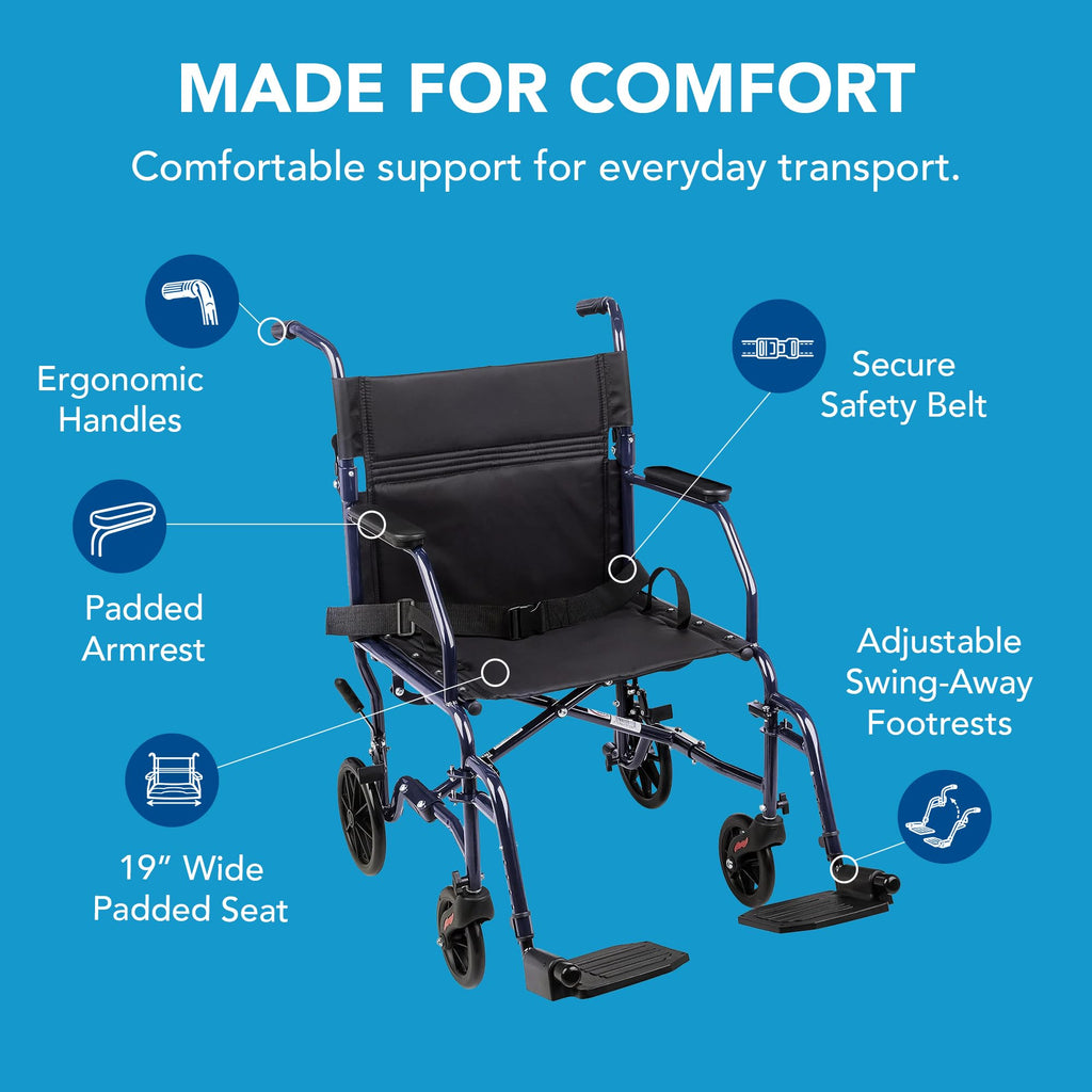 Folding Transport Wheelchair with 19 inch Seat L1694