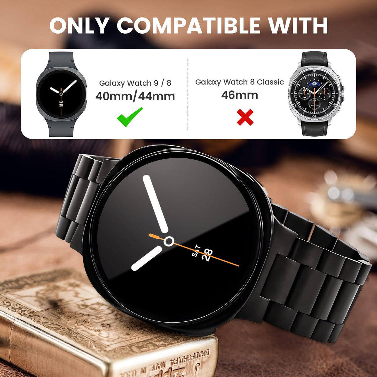 Stainless Steel Band and Case for Samsung Galaxy Watch 8 9 44mm 40mm D8725