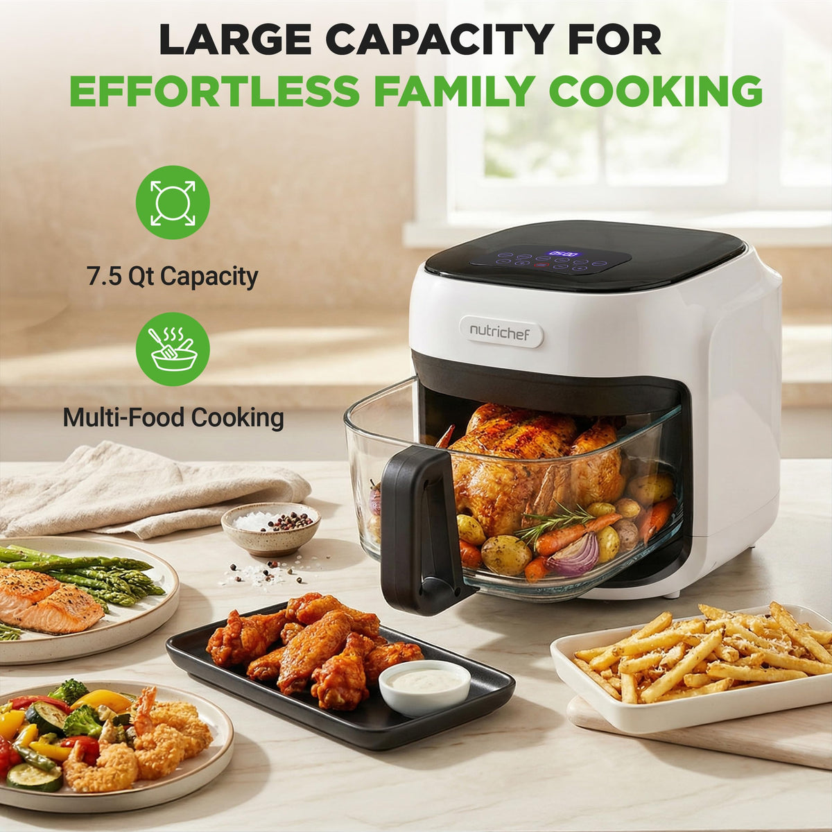 7.5 Quart Air Fryer with 6 Preset Cooking Modes D53525