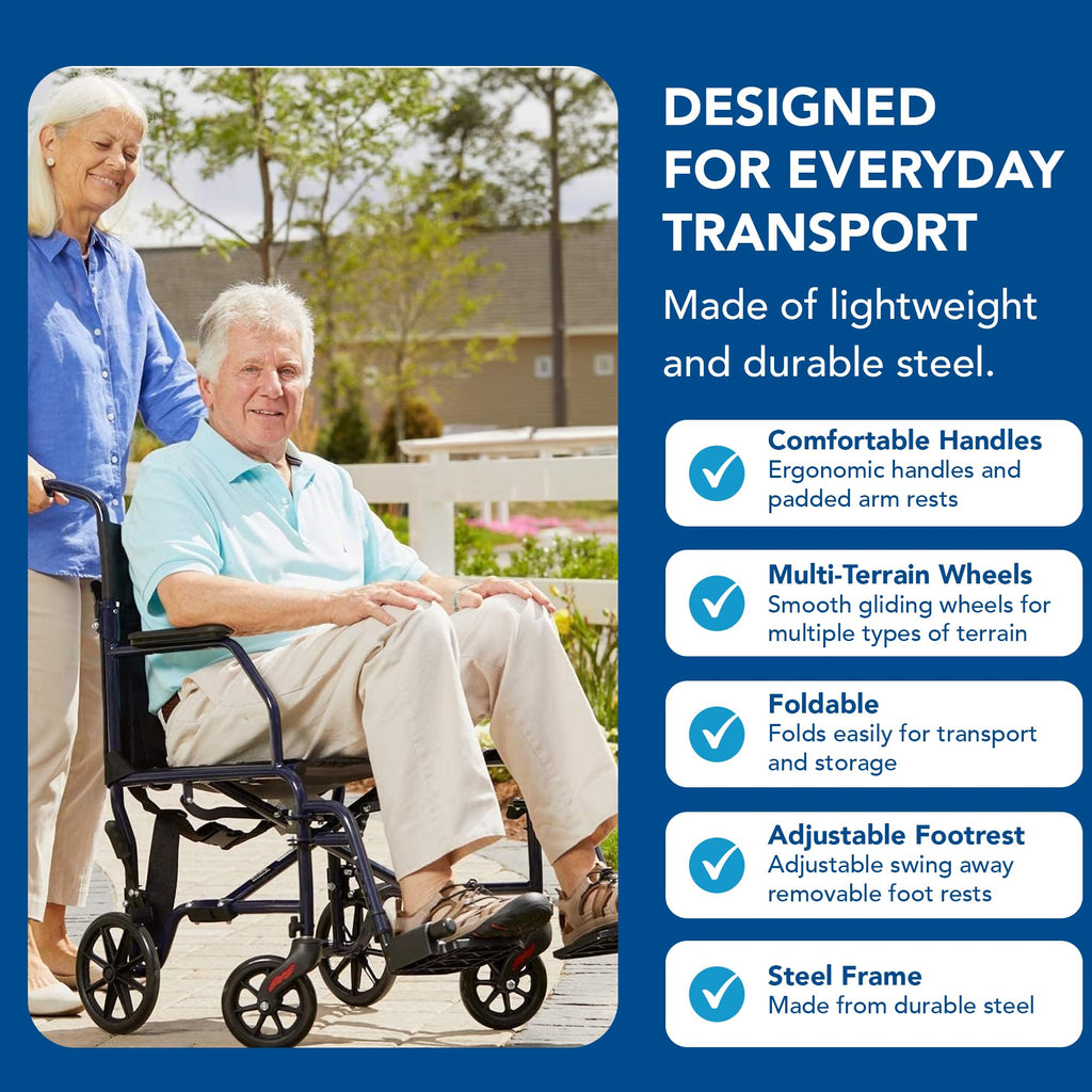 Folding Transport Wheelchair with 19 inch Seat L1694
