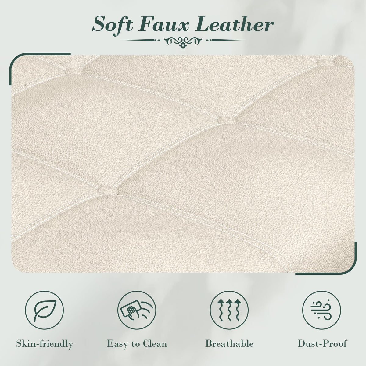 Beige Faux Leather Storage Bench with Rolled Arm H923