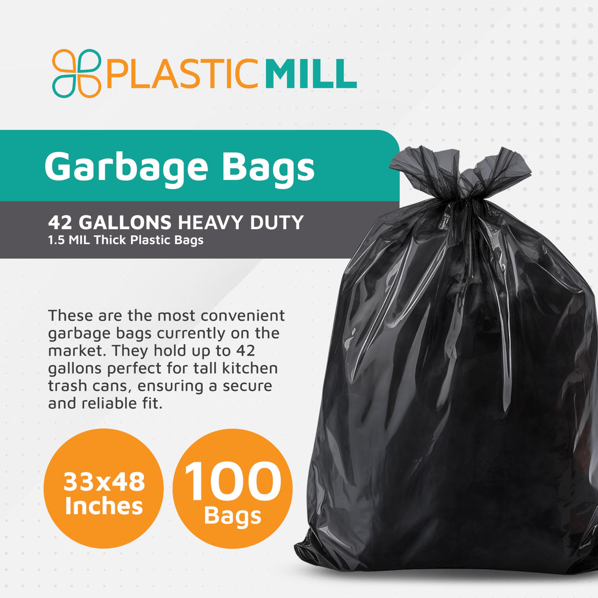 Black 42-Gallon 1.5 Mil Tall Trash Can Liners F110452