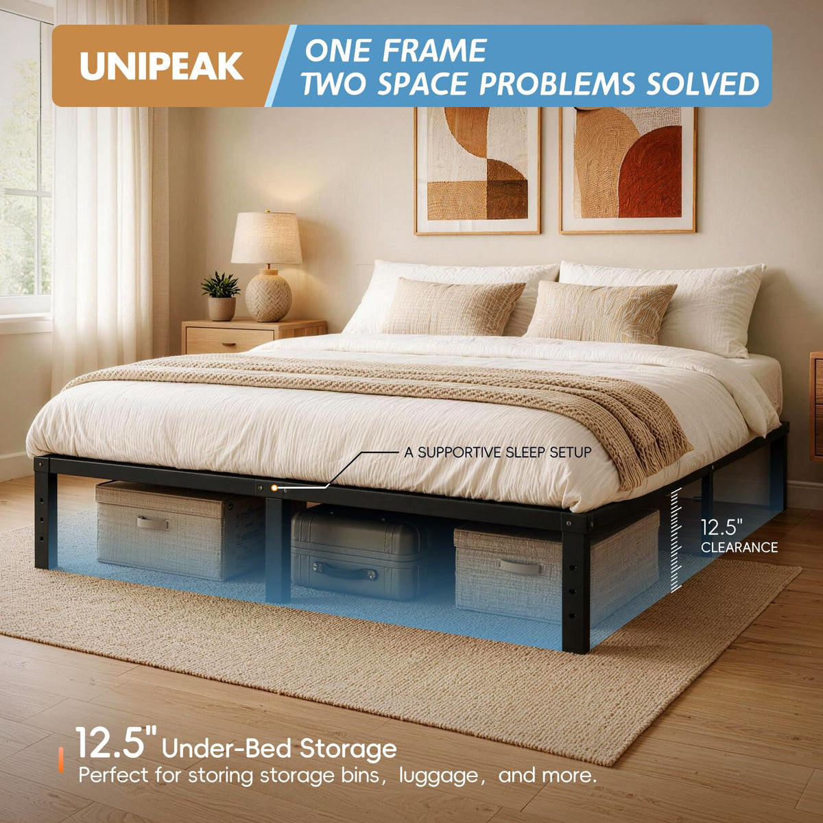 Queen Metal Platform Bed Frame with Storage H494334