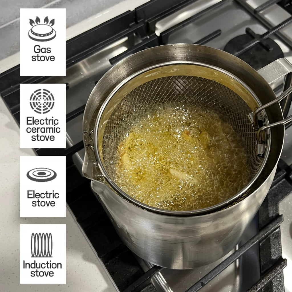 304 Stainless Steel Deep Fryer Pot with Basket and Oil Strainer, 3.5 L H703