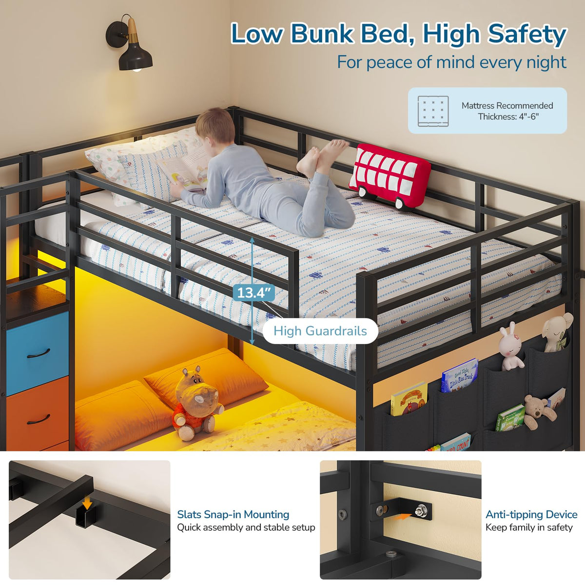 Twin Over Twin Bunk Bed with Storage Staircase & 6 Drawers O31792