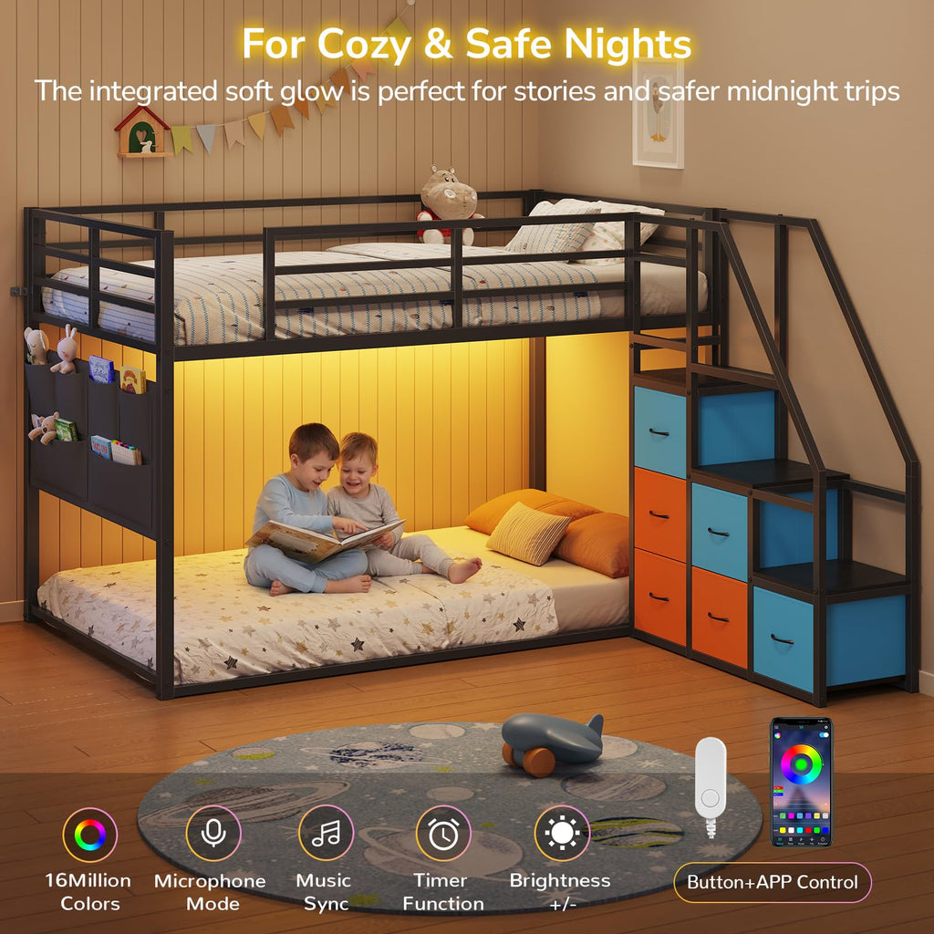 Twin Over Twin Bunk Bed with Storage Staircase & 6 Drawers O31792