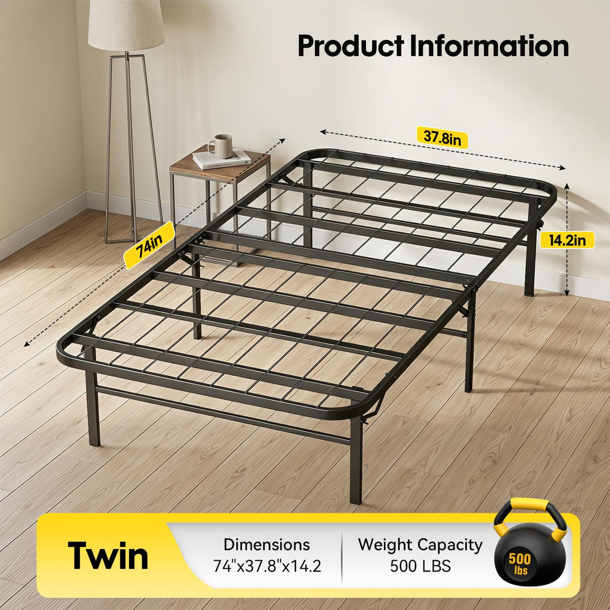 Twin Metal Bed Frame with 6 Legs J391