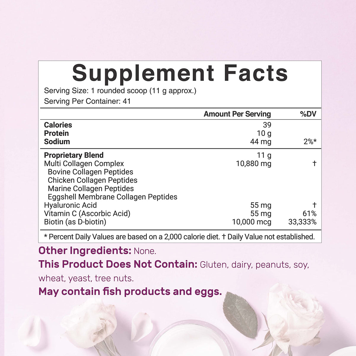Multi Collagen Protein Powder, 1Lb Type I II III V X Peptides with Biotin Vitamin C & Hyaluronic Acid, Unflavored G8064