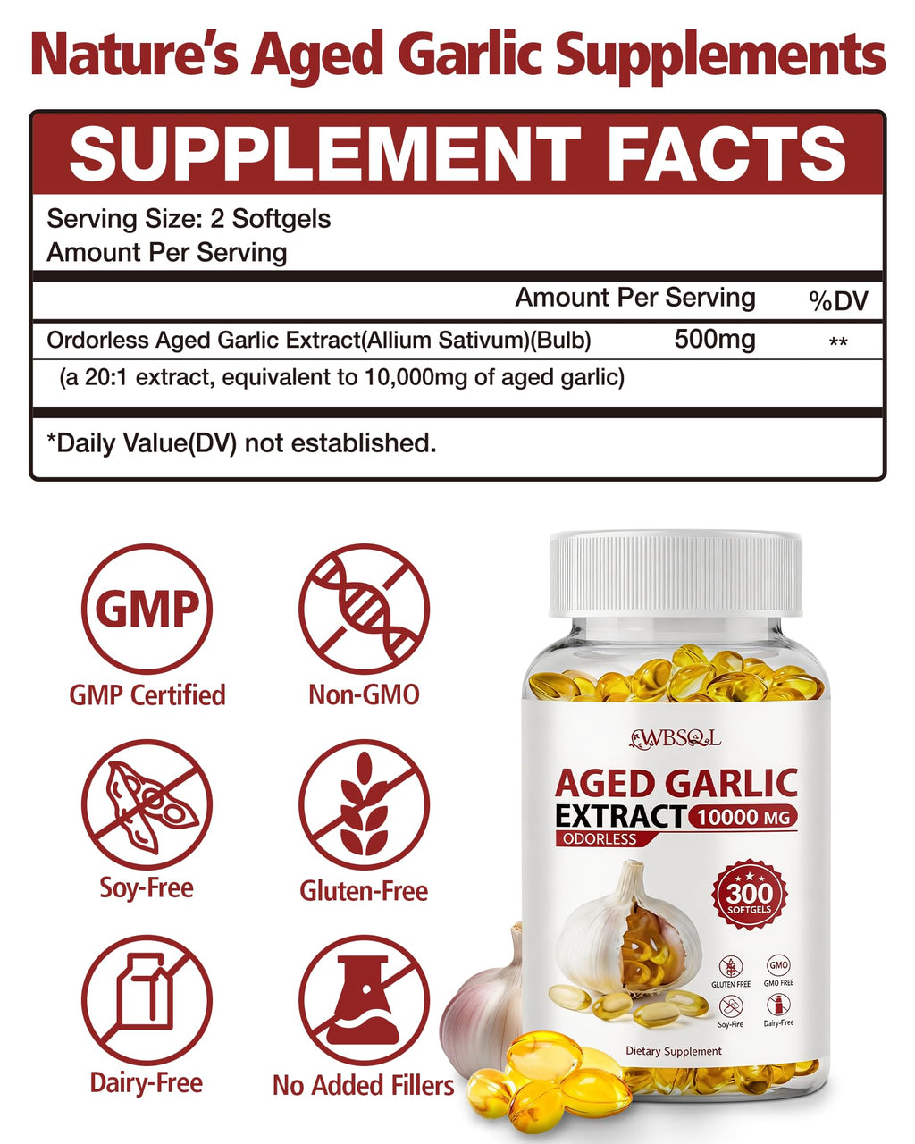 Aged Garlic Extract 10,000 mg 300 Softgels R342