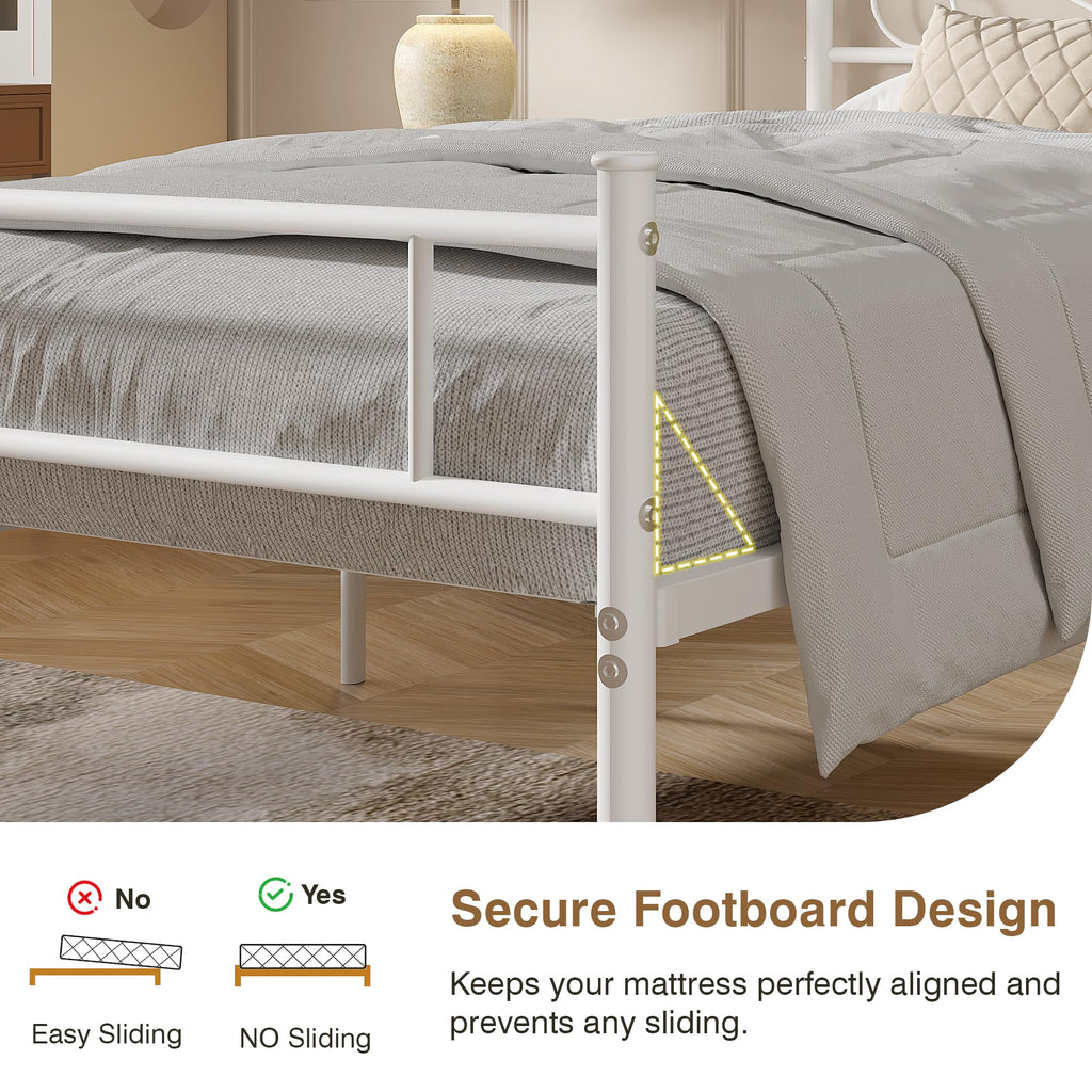 14 Inch Full Size White Metal Platform Bed Frame with Headboard and Footboard D4666