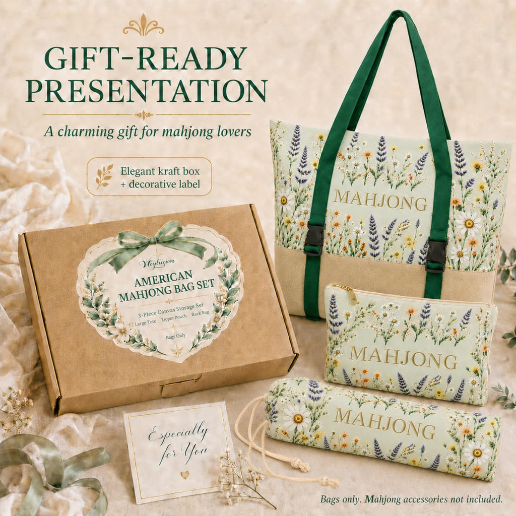 3-Piece Mahjong Bag Set with Mat Holder Straps K8602