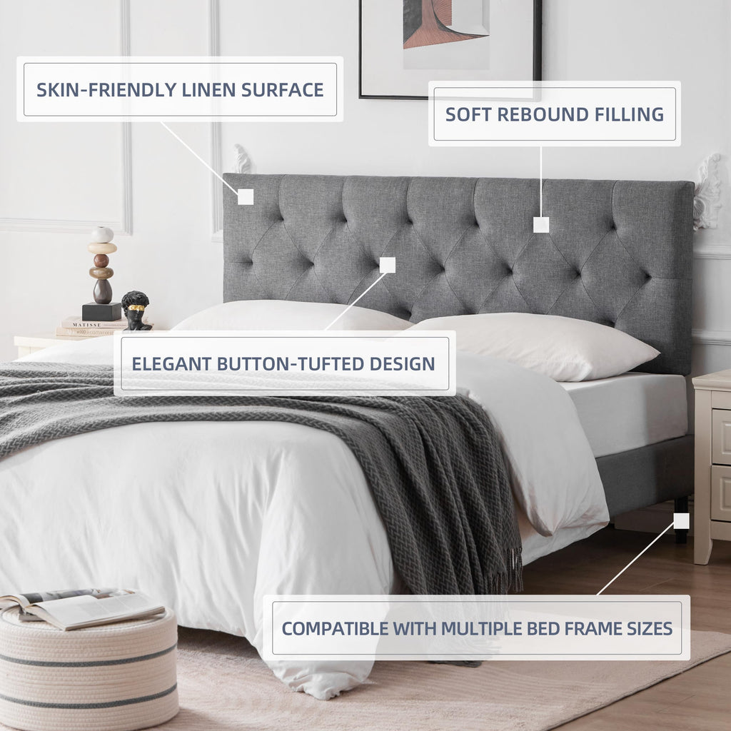 Queen Size Light Gray Linen Headboard Q7684