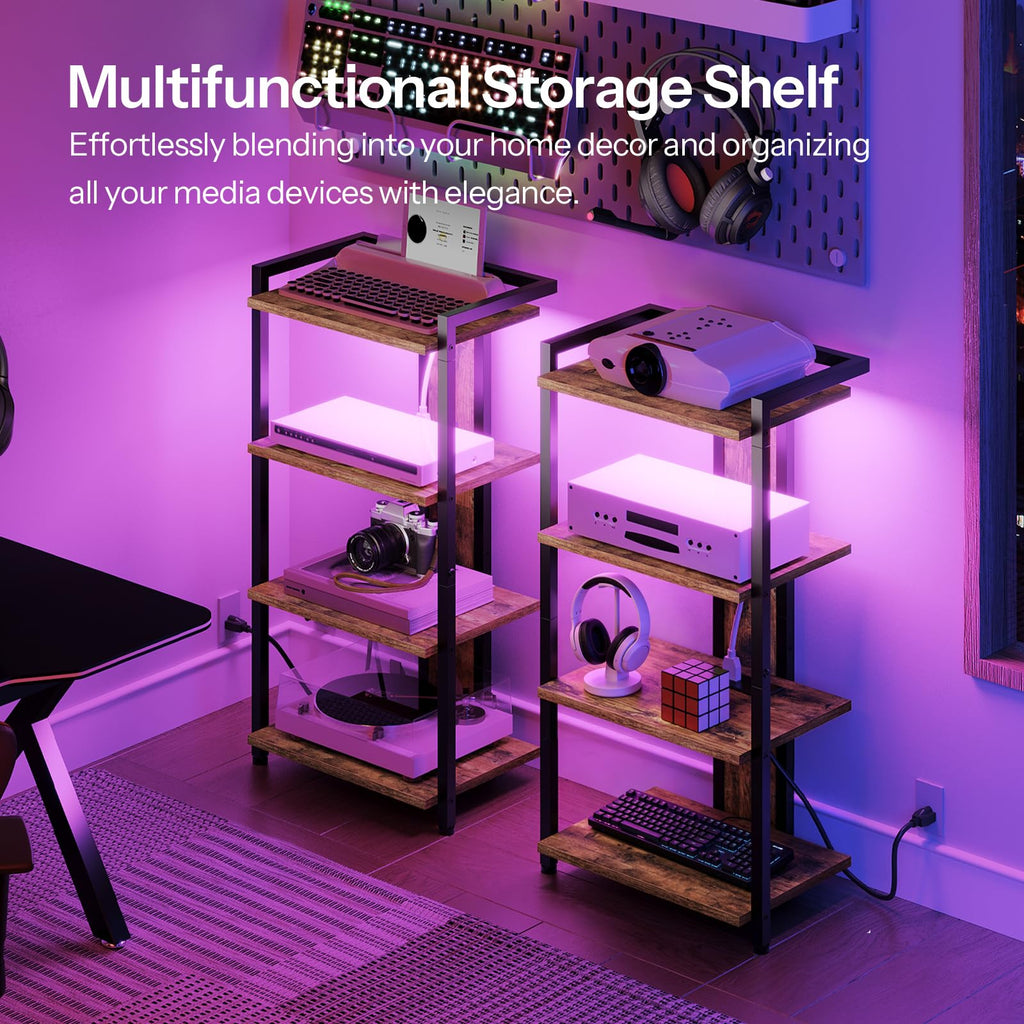 4-Tier Media Stand with Charging Station & LED Light B807
