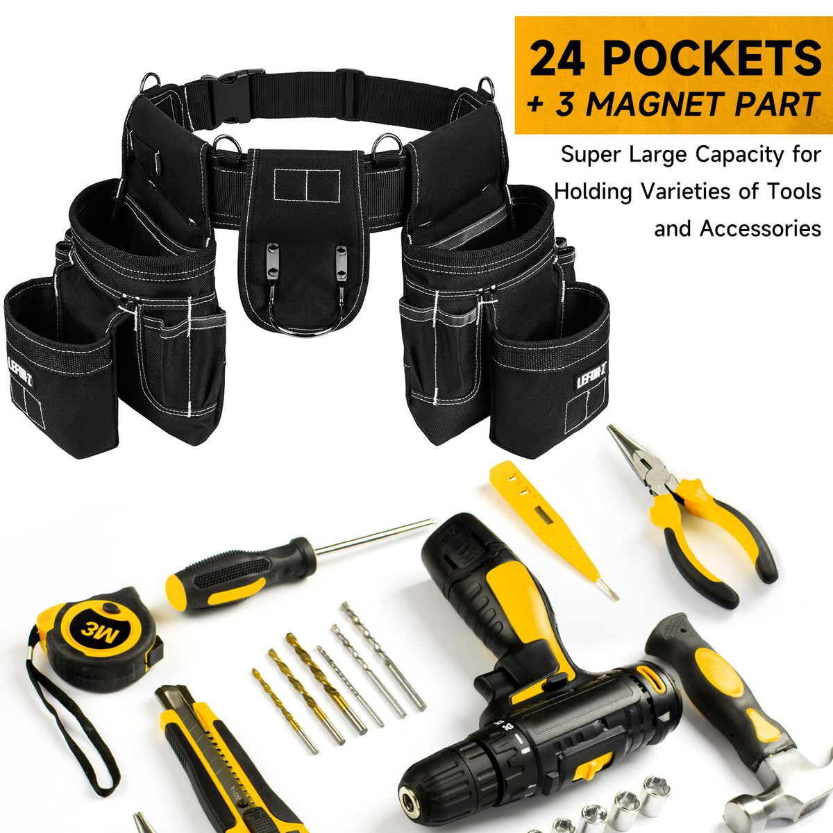 Tool Belt with 4 D-Rings, 27-Pockets D17342