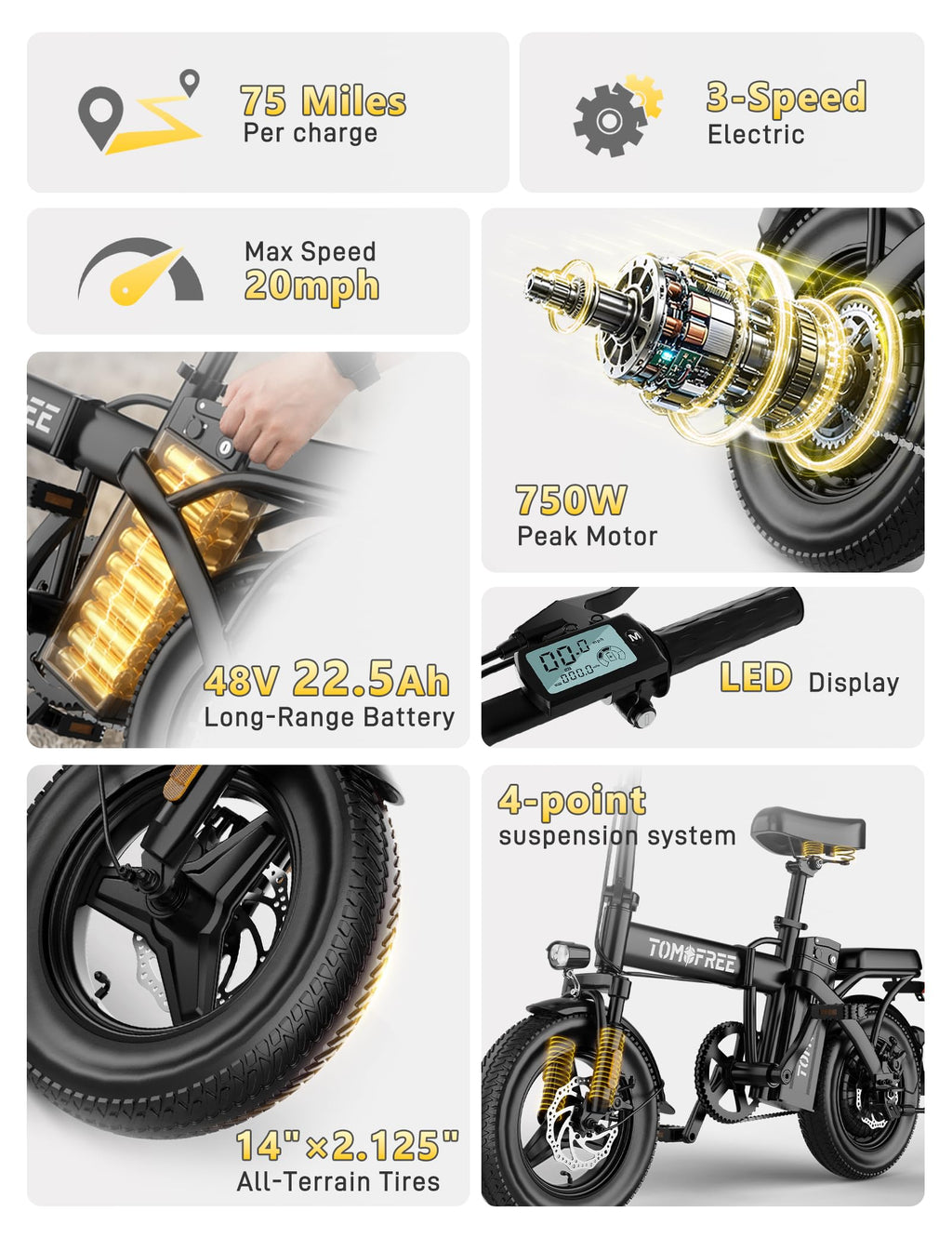 Folding Electric Bike 48V 22.5Ah 750W Fat Tire A294