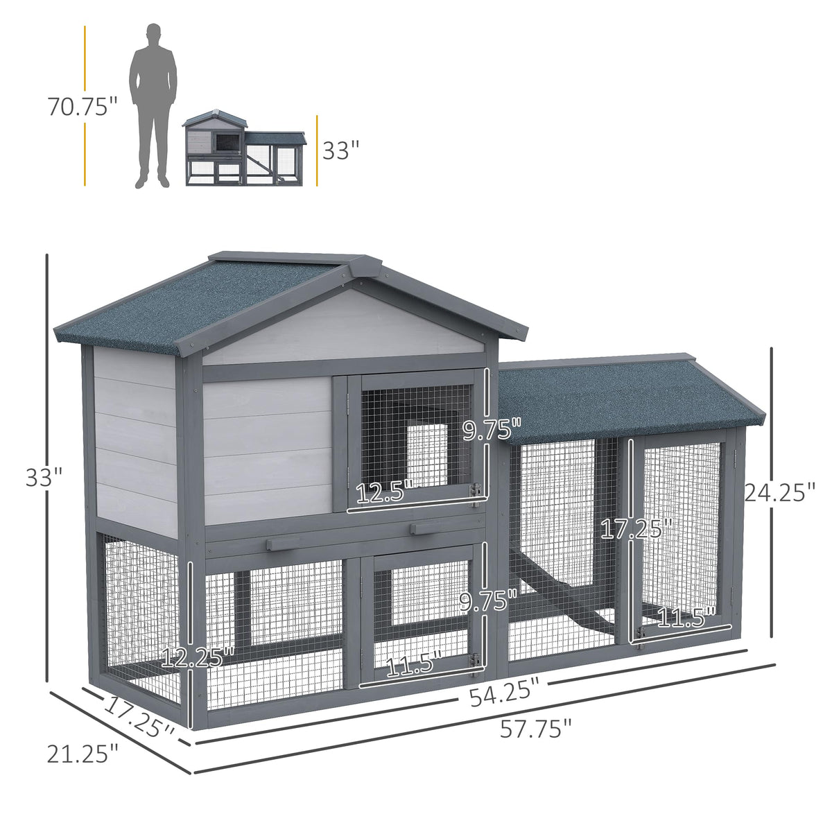 Wooden Rabbit Hutch with Ramp and Water-Resistant Roof P469