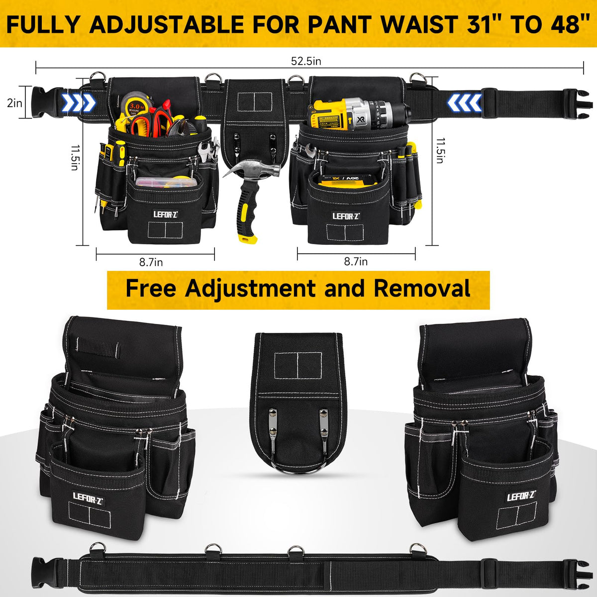 Tool Belt with 4 D-Rings, 27-Pockets D17342