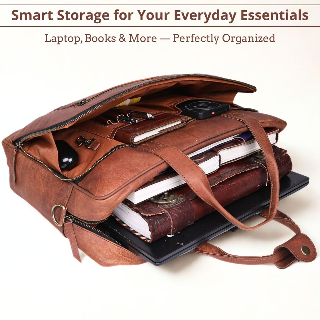 Brown 17-inch Genuine Leather Laptop Briefcase K424528