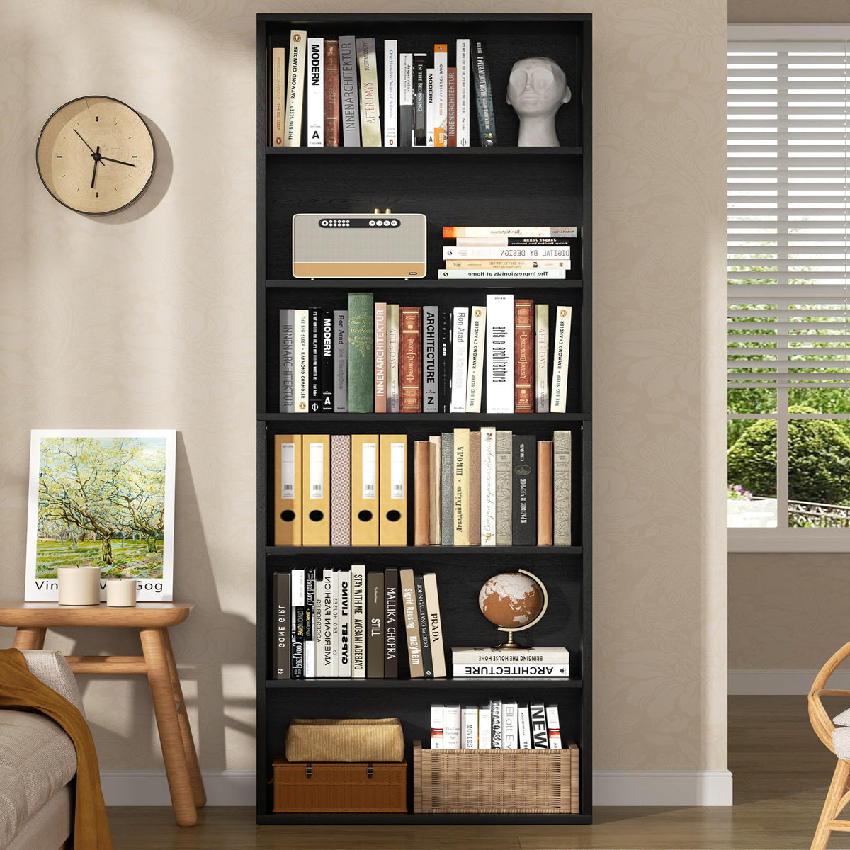 6-Tier Black Bookshelf E9958