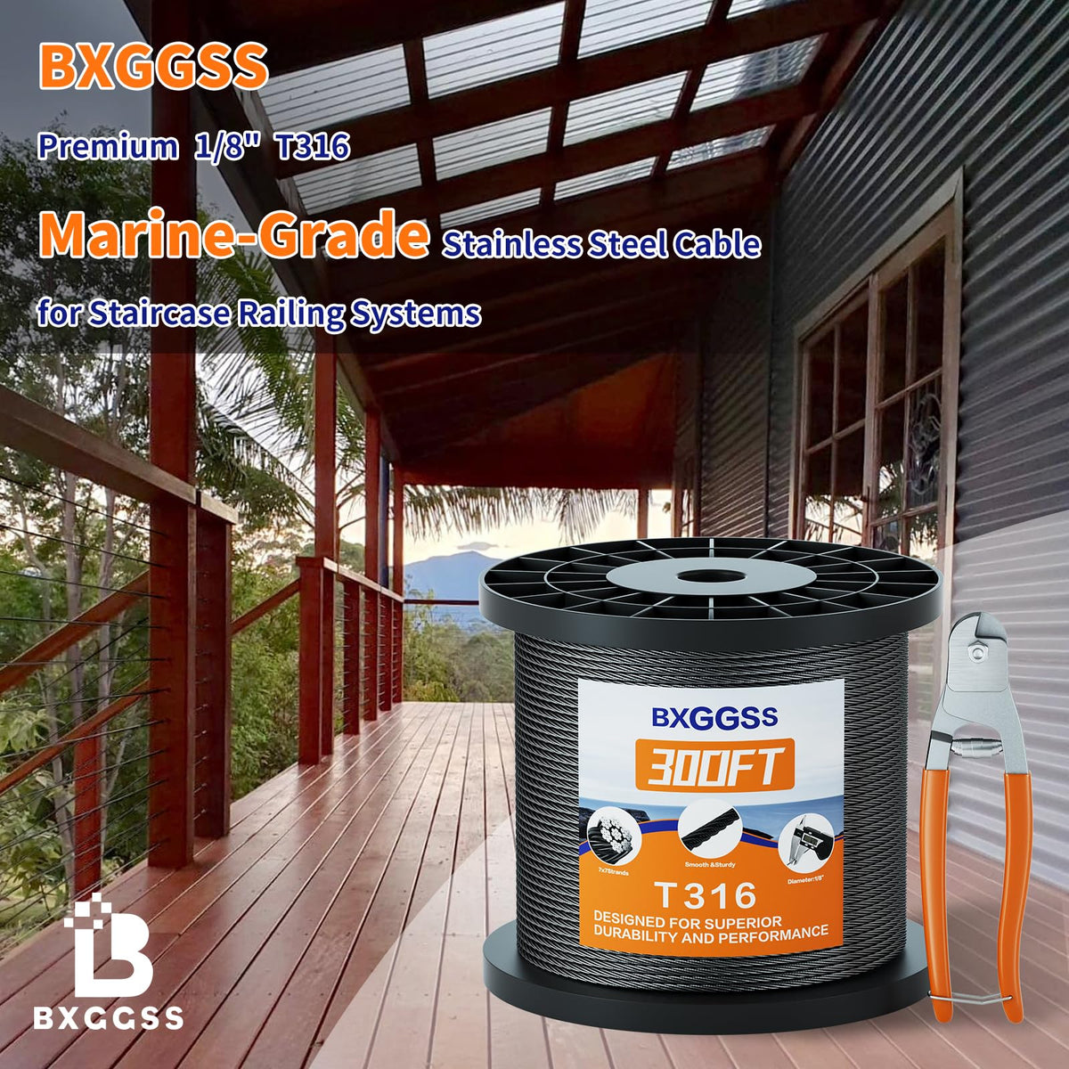 1/8 T316 Black Stainless Steel Cable 300FT X830