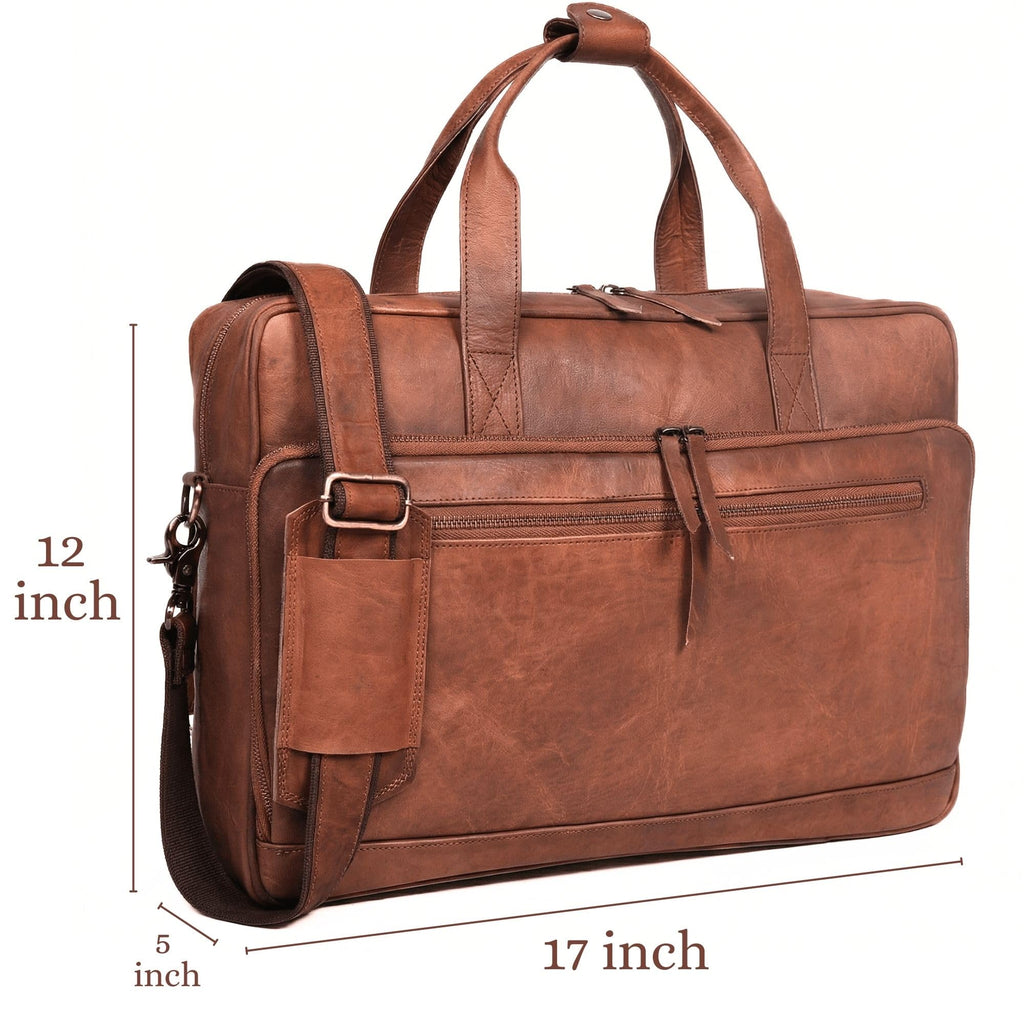 Brown 17-inch Genuine Leather Laptop Briefcase K424528