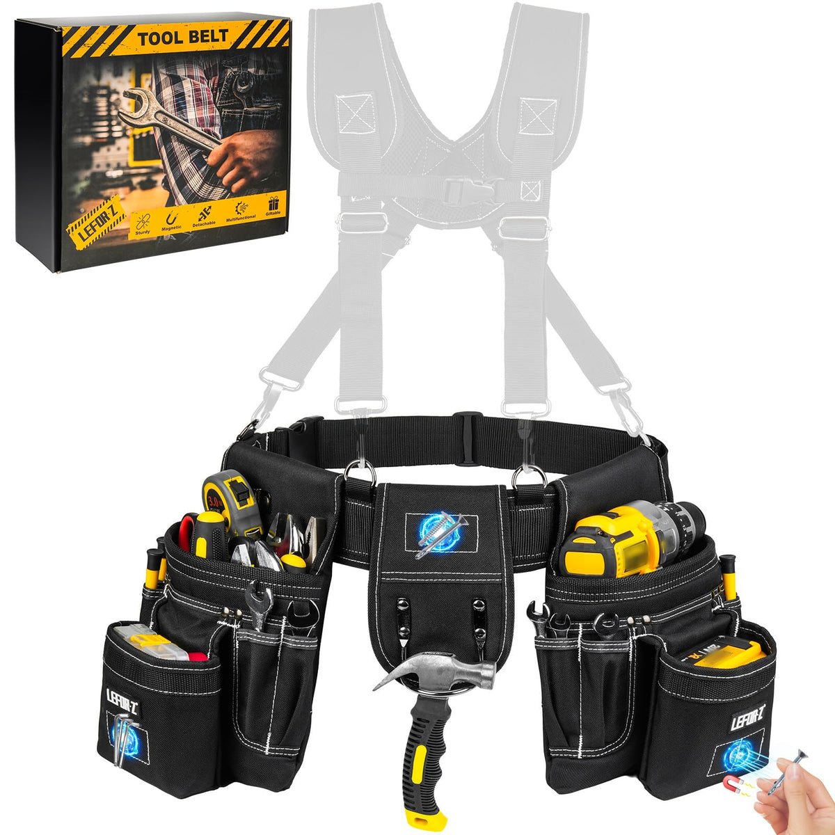 Tool Belt with 4 D-Rings, 27-Pockets D17342