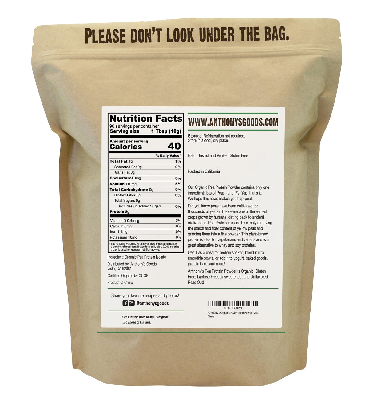 Organic Pea Protein Powder 2 lb Gluten Free Non GMO Unflavored Vegan A4572