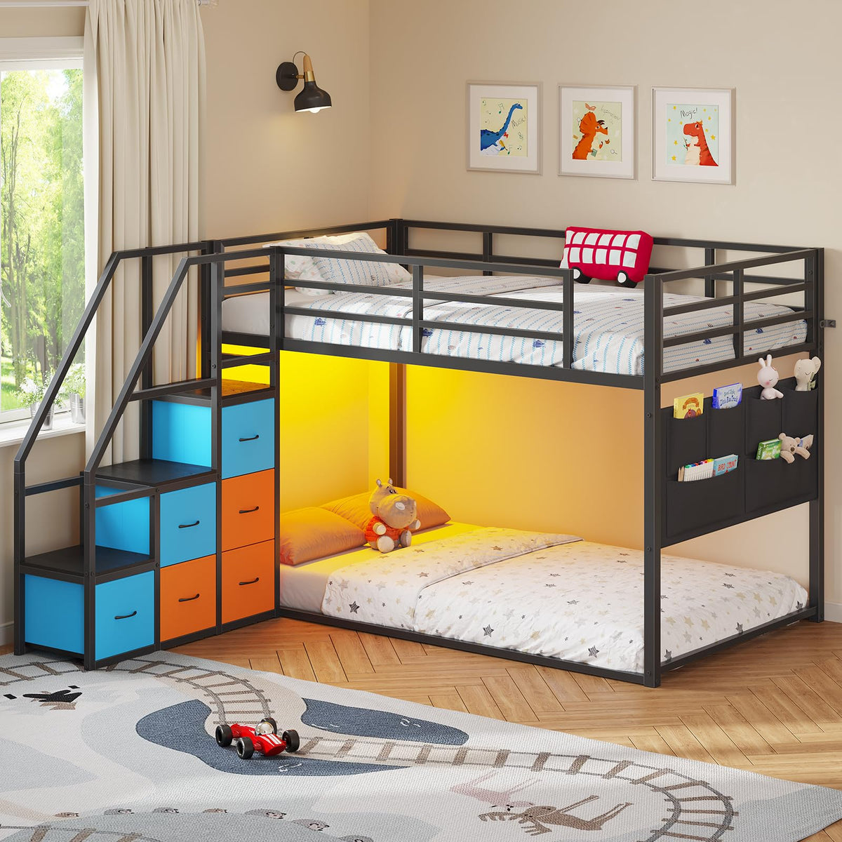 Twin Over Twin Bunk Bed with Storage Staircase & 6 Drawers O31792