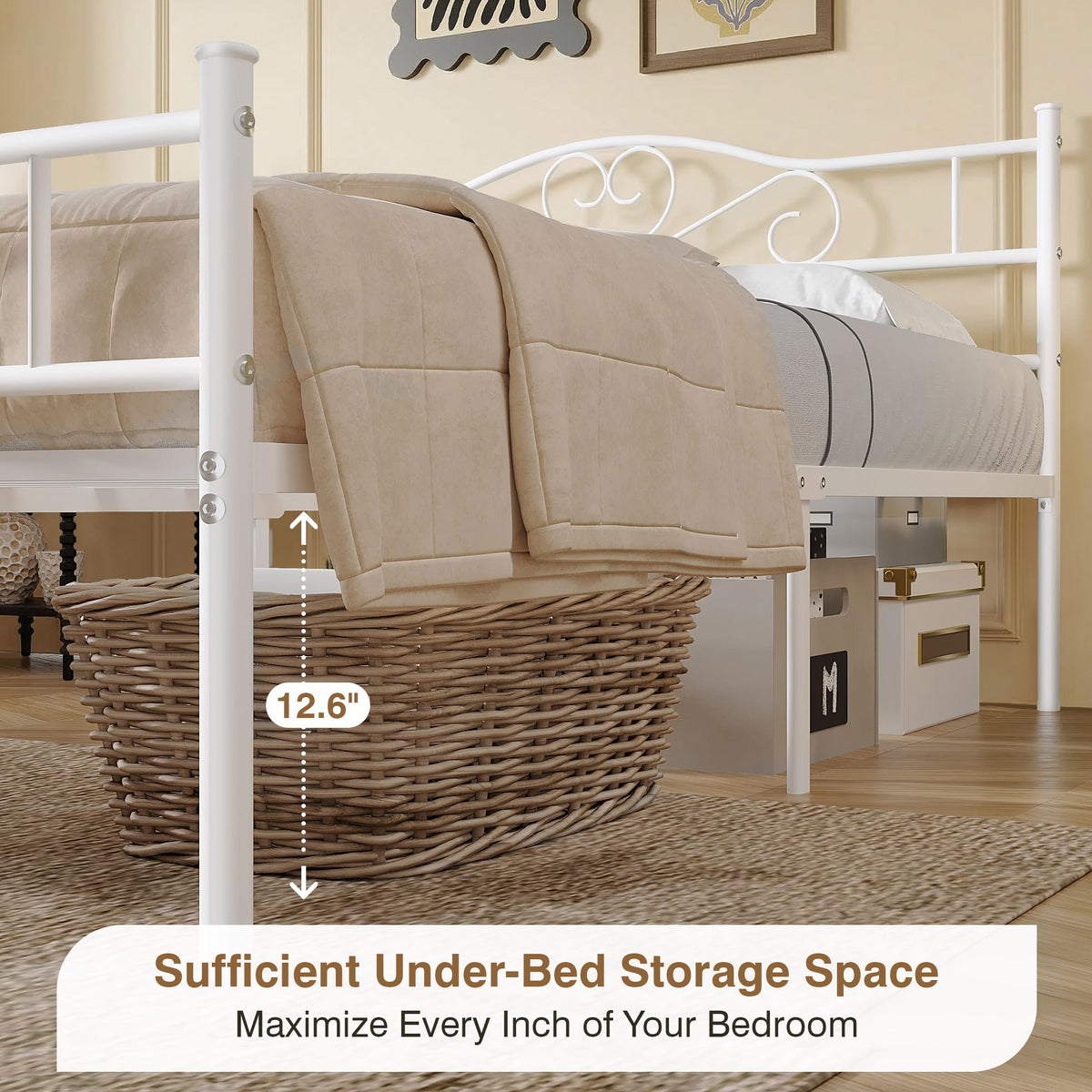 14 Inch Full Size White Metal Platform Bed Frame with Headboard and Footboard D4666