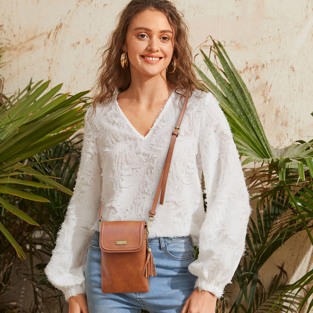 Small Brown Crossbody Bag with Tassel Q111