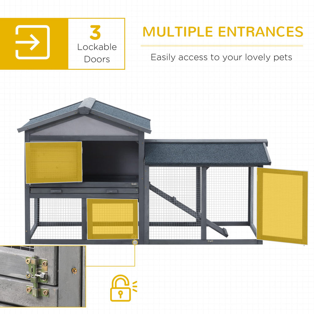 Wooden Rabbit Hutch with Ramp and Water-Resistant Roof P469