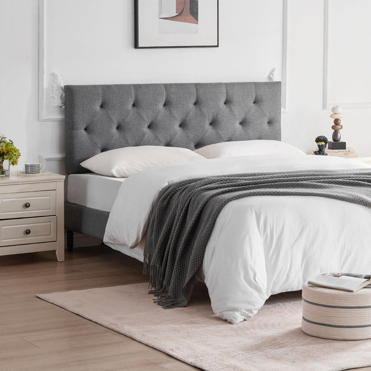 Queen Size Light Gray Linen Headboard Q7684