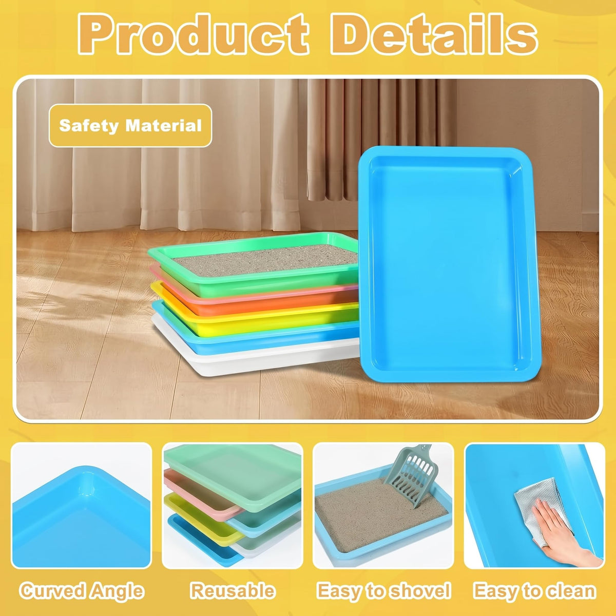6 Pcs Low Entry Portable Litter Box with Scooper Y5370