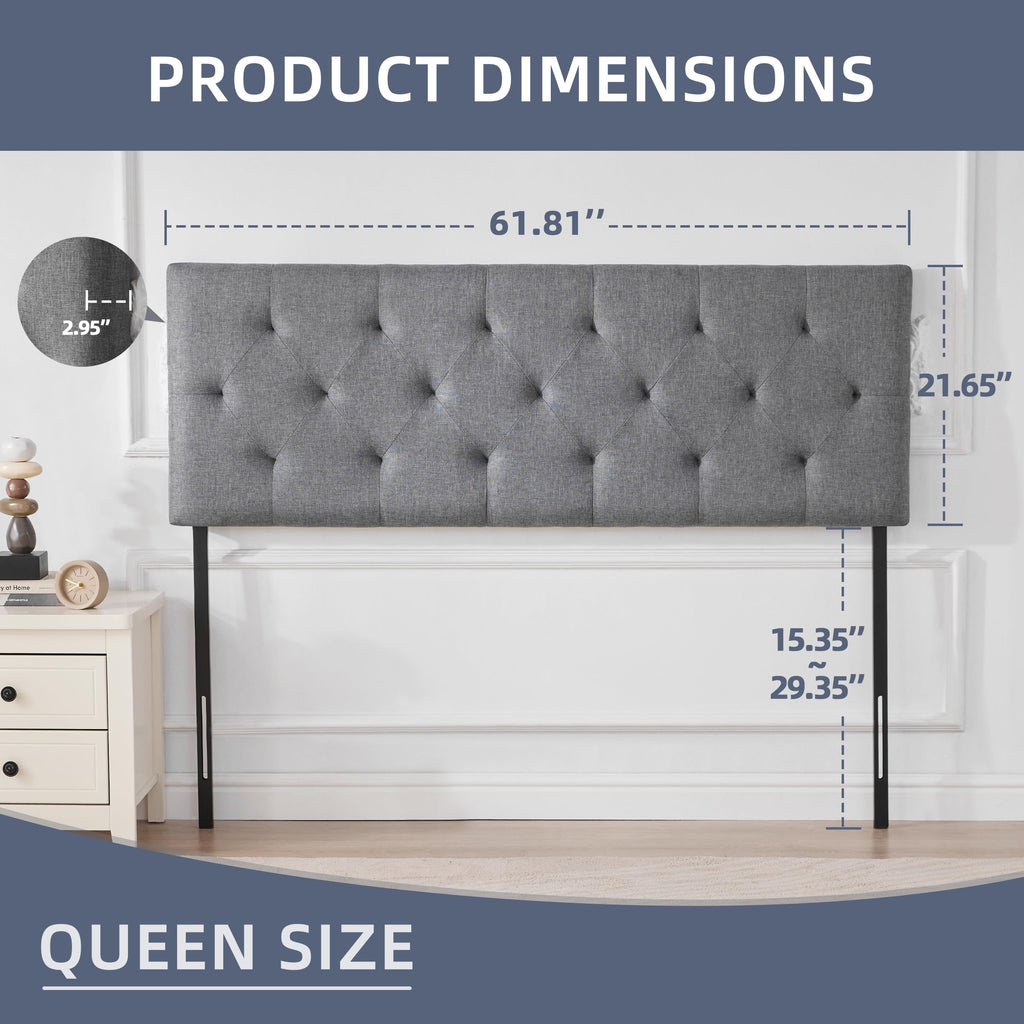 Queen Size Light Gray Linen Headboard Q7684