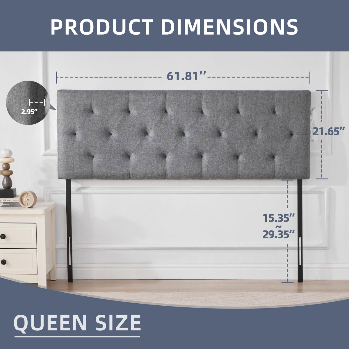 Queen Size Light Gray Linen Headboard Q7684