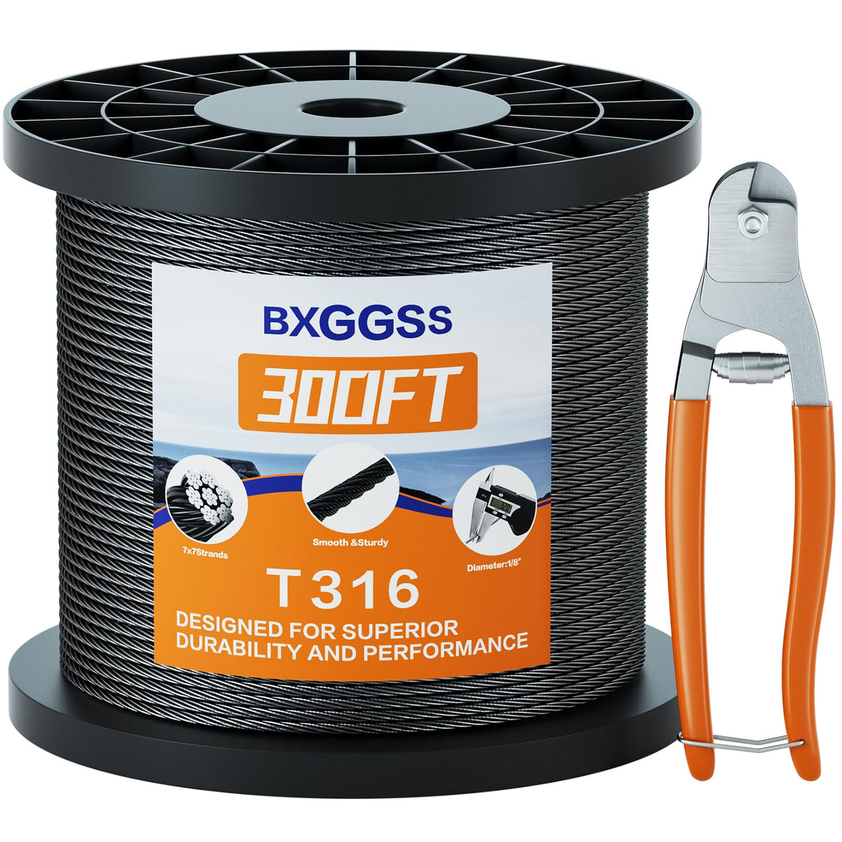 1/8 T316 Black Stainless Steel Cable 300FT X830