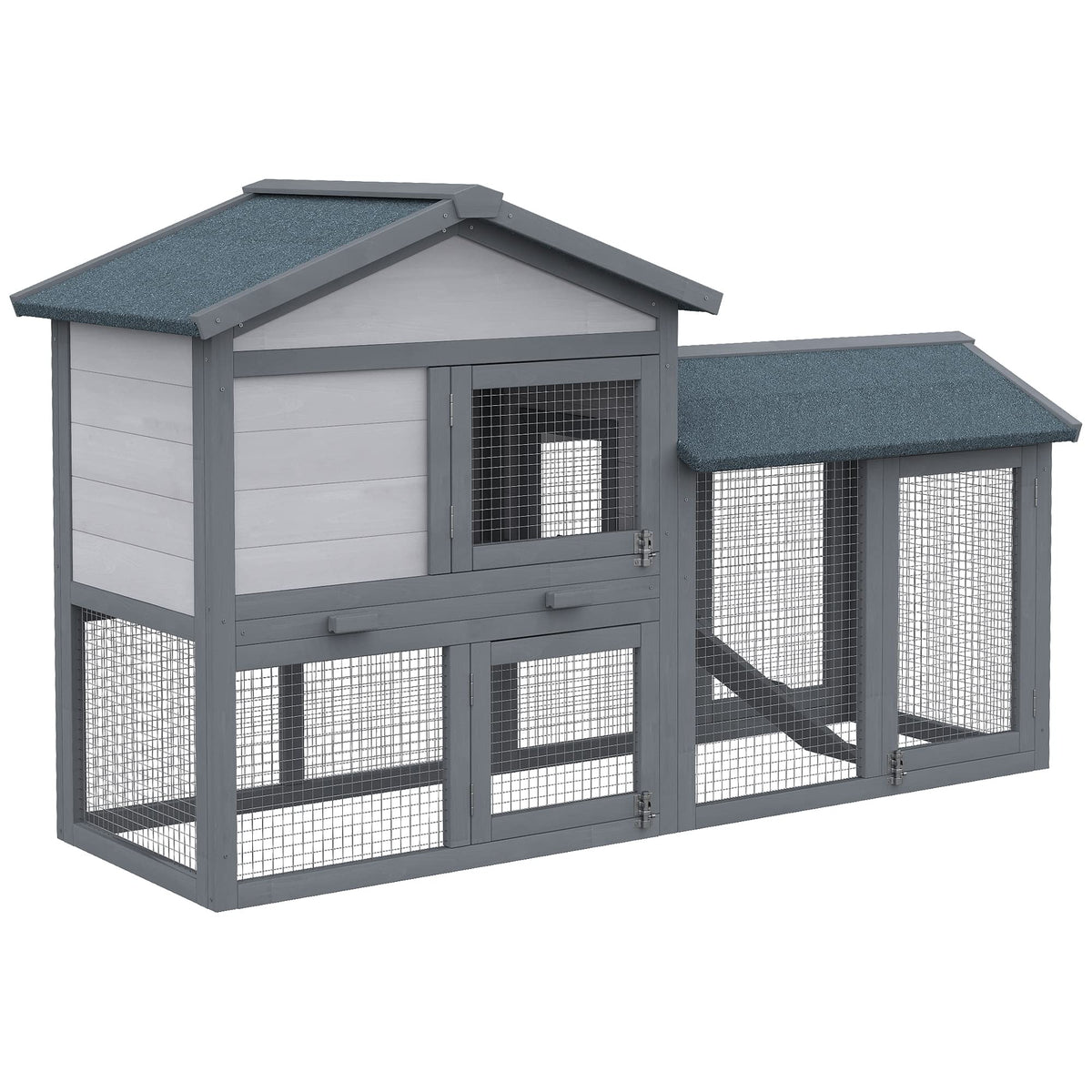 Wooden Rabbit Hutch with Ramp and Water-Resistant Roof P469