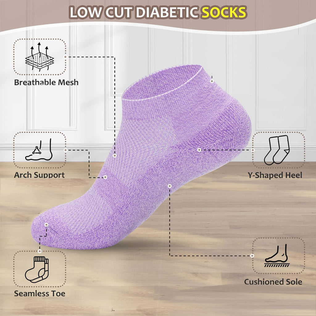 5 Pairs Non-Binding Low Cut Diabetic Socks Size 9-11 Q1498
