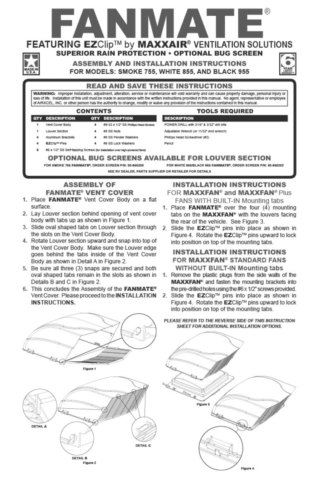 White RV Roof Vent Cover E6537