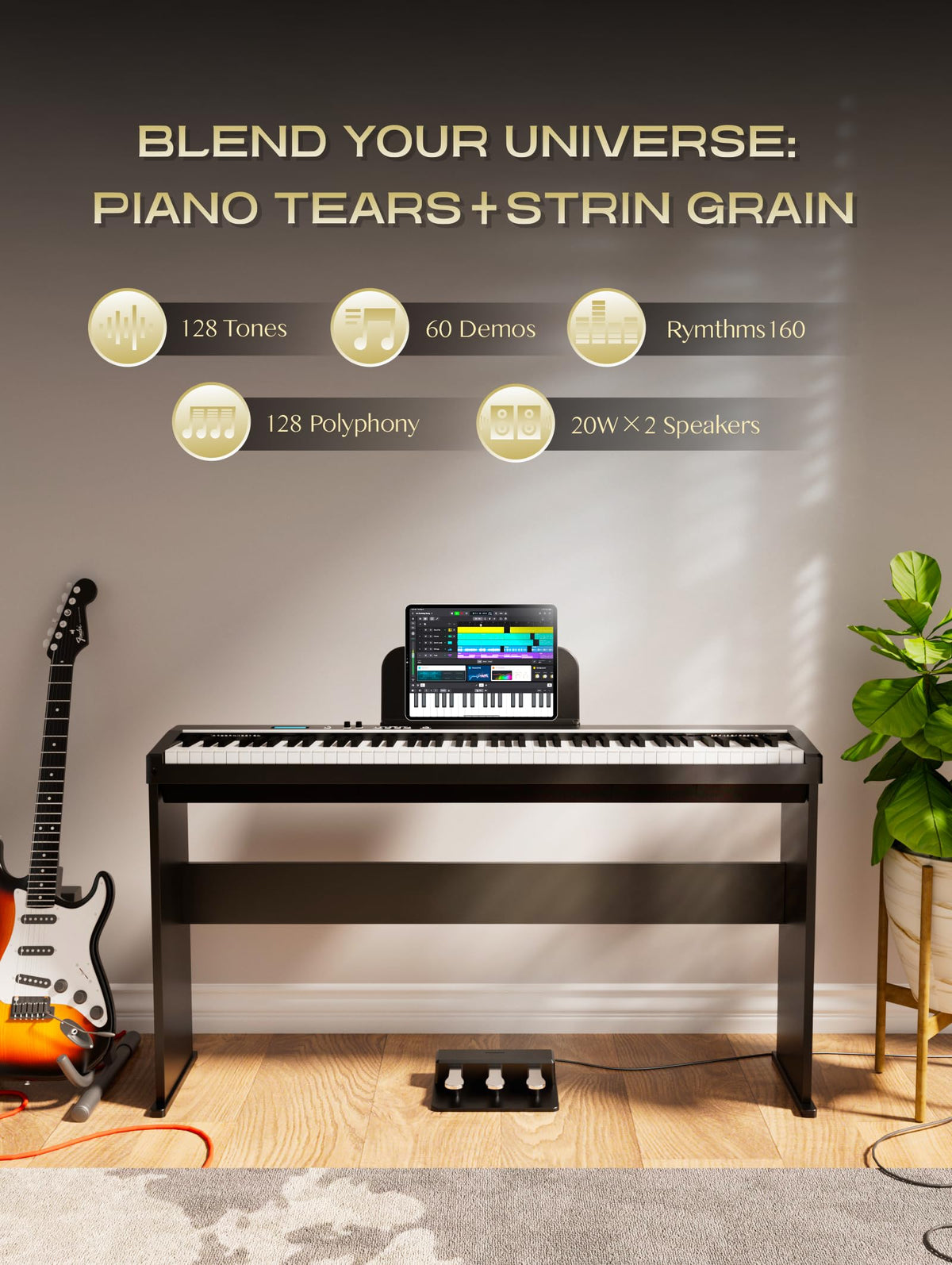 88-Key Weighted Action Digital Piano with Wooden Stand B12215