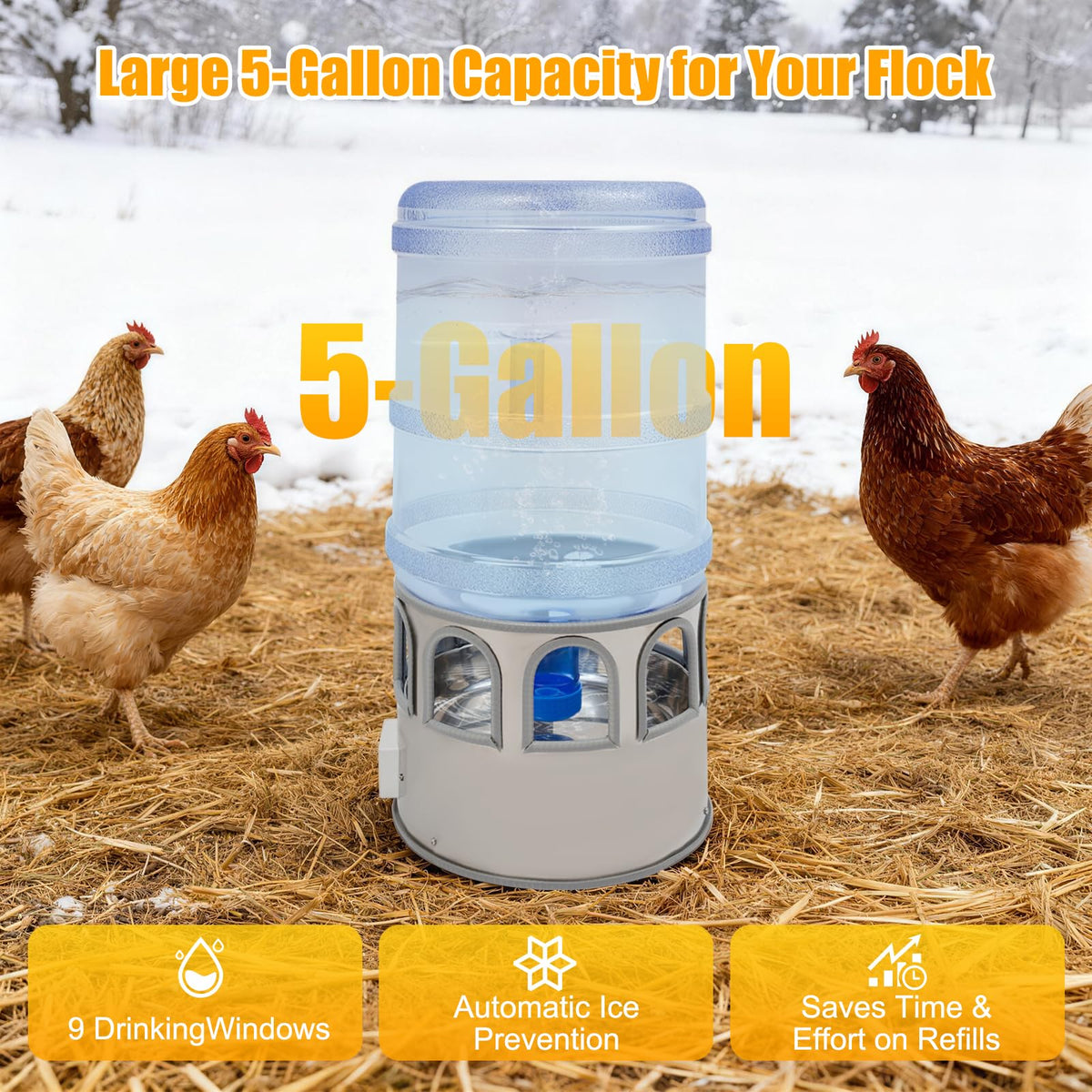 80W Heated 5 Gallon Chicken Waterer J64810