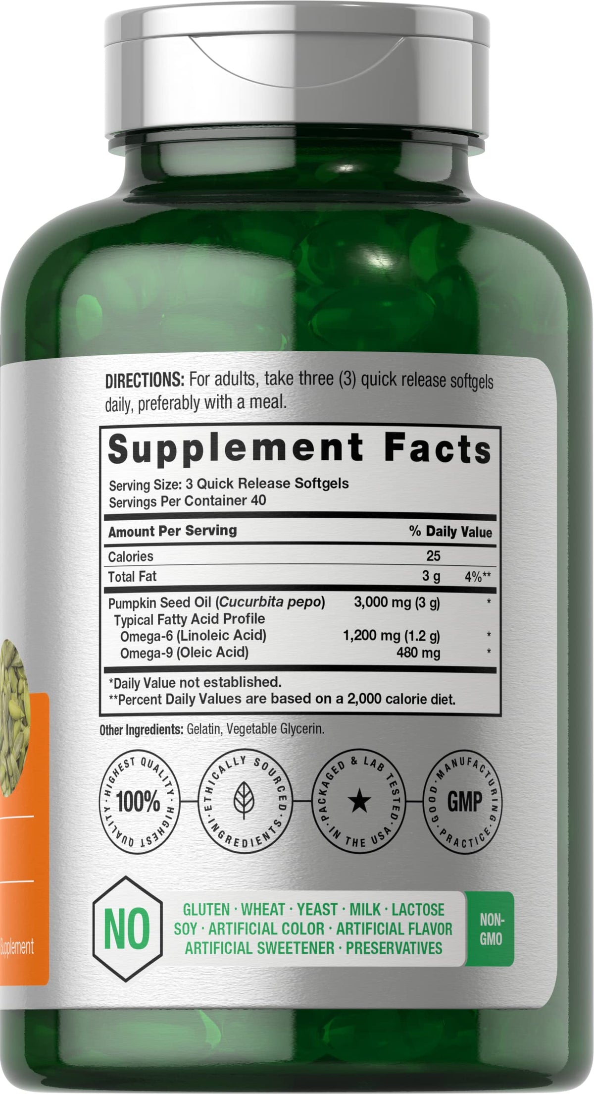 Pumpkin Seed Oil 3000mg 120 Softgel Capsules O3982