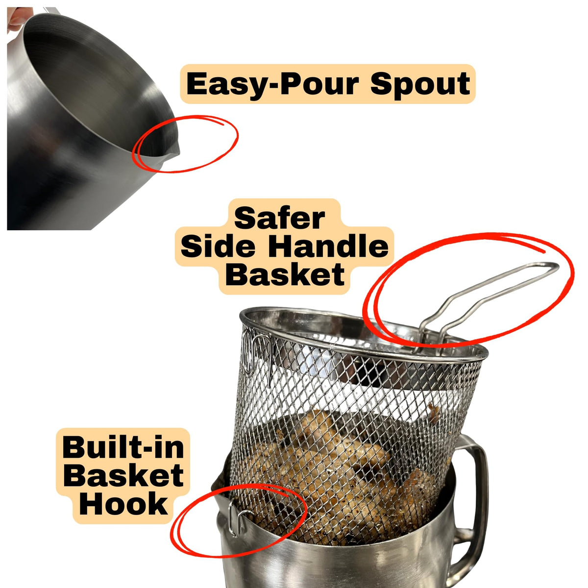 304 Stainless Steel Deep Fryer Pot with Basket and Oil Strainer, 3.5 L H703