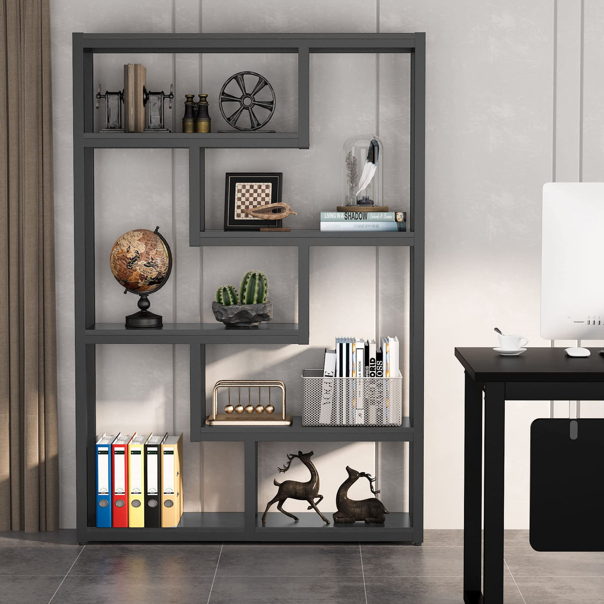 6-Shelf 69 Inch Tall Black Bookshelf O26421